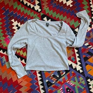 WILD FABLE crop medium weight long sleeve tshirt - oversized fit rubbed eyelet